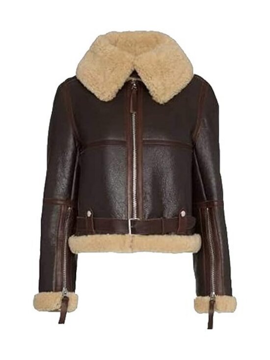 ZA Fashions Cloud Jackets & Blazers - Women B3 Sheepskin Aviator Flight Fur Shearling Short Bomber Jacket